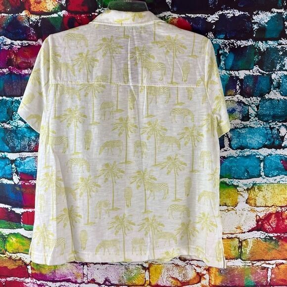 Jane + Delancey Zebra Palm Tree Short Sleeve Button Down Soft Cotton Blend Top M - Picture 5 of 5